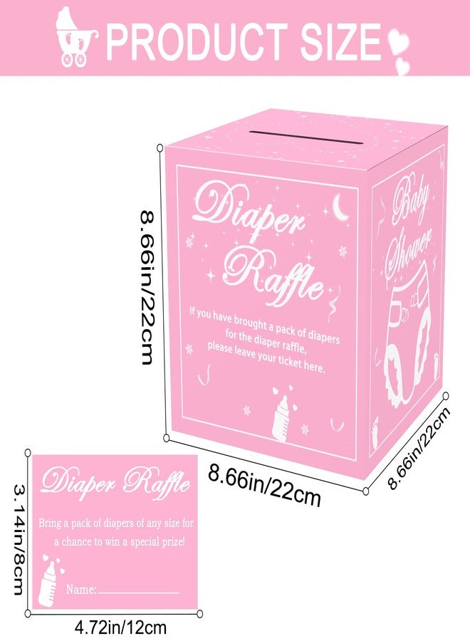 WNINK 50 Pcs Diaper Raffle Tickets with Box for Baby Shower, Diaper Raffle Card for Boy & Girls Gender Reveal Diaper Raffle Card Box for Baby Shower Games Party Decorations (Pink) - Image 2