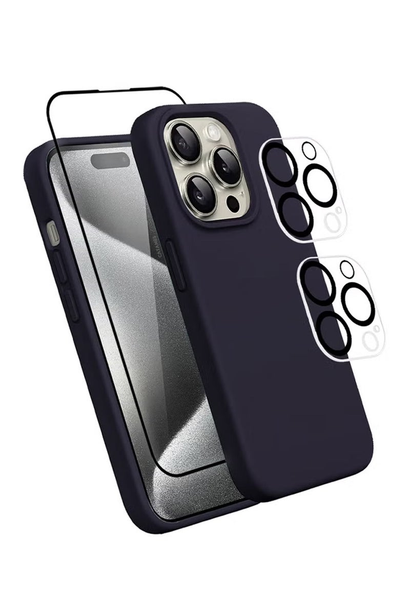 CATANES 4 Packs For iPhone 15 Pro Max Case Screen Protector and 2 Camera Lens Protectors Upgrade Defender Silicone Cover ShockProof Anti-Scratch Protective Phone Case Dark Blue 