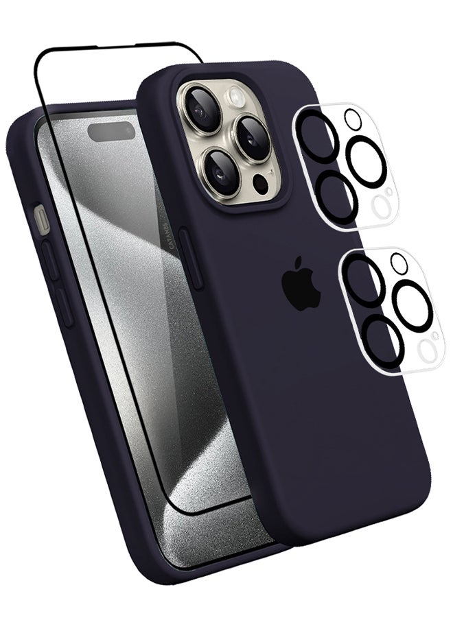CATANES - 4 Packs For iPhone 15 Pro Max Case Screen Protector and 2 Camera Lens Protectors Upgrade Defender Silicone Cover ShockProof Anti-Scratch Protective Phone Case Dark Blue - Image 1