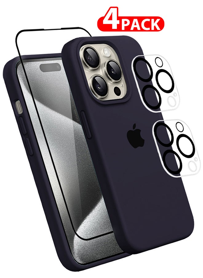 CATANES - 4 Packs For iPhone 15 Pro Max Case Screen Protector and 2 Camera Lens Protectors Upgrade Defender Silicone Cover ShockProof Anti-Scratch Protective Phone Case Dark Blue - Image 1