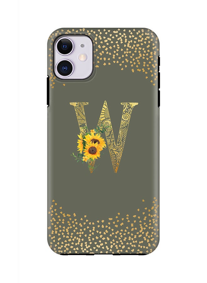 Stylizedd Monogram Tough Series for Apple iPhone 11 Custom Initials Floral Mandala Pattern Tough Pro Dual Layer hybrid PC inner TPU protection Alphabet- W (Olive Green) - Image 1