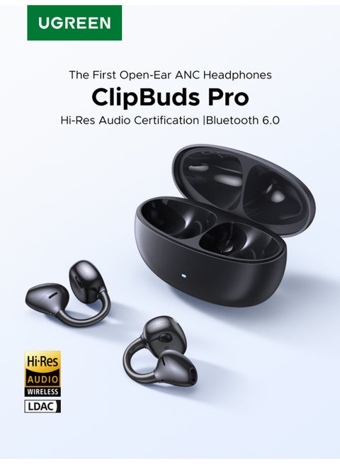 ClipBuds Pro, Adaptive ANC Open-ear Wireless Headphones with 6 Mic AI Clear Call, Hi-Res Sound Deep Bass Earbuds Clip on Earphones Bluetooth 6.0, App&Touch Control, 32H Playtime, iOS&Android