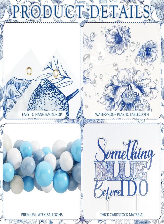 THAWAY Something Blue Before I Do Bridal Shower Decorations,127 PCS Blue Bachelorette Party Decorations with Coquette Bow Balloon Arch Kit Floral Backdrop Tablecloth Banner Garland Cake Topper Veil - Image 4