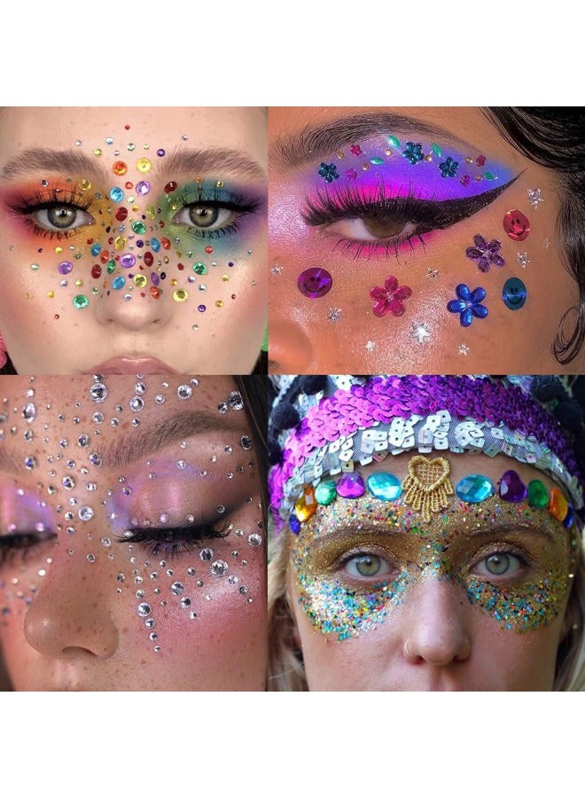 La Jolie Jasmin 10 ورقات من جواهر الوجه ذات الأحجار الكريمة للمكياج ذاتية اللصق بأشكال متنوعة من الكريستال للحرف اليدوية في عيد الميلاد، جواهر العين والجسم وفن الأظافر لملحقات الحفلات والمهرجانات للنساء - Image 2