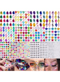 La Jolie Jasmin 10 Sheets Face Gems Jewels for Makeup Self Adhesive Assorted Shapes Rhinestones for Christmas Crafts, Eye Body Gems Nail Art Festival Party Rave Accessories for Women  - Image 1