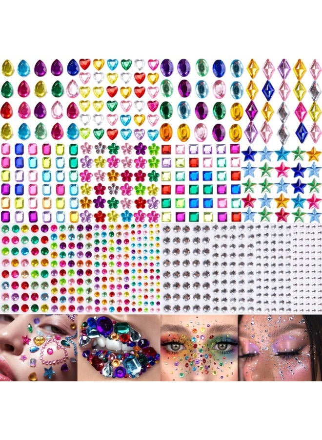 La Jolie Jasmin 10 ورقات من جواهر الوجه ذات الأحجار الكريمة للمكياج ذاتية اللصق بأشكال متنوعة من الكريستال للحرف اليدوية في عيد الميلاد، جواهر العين والجسم وفن الأظافر لملحقات الحفلات والمهرجانات للنساء - Image 1
