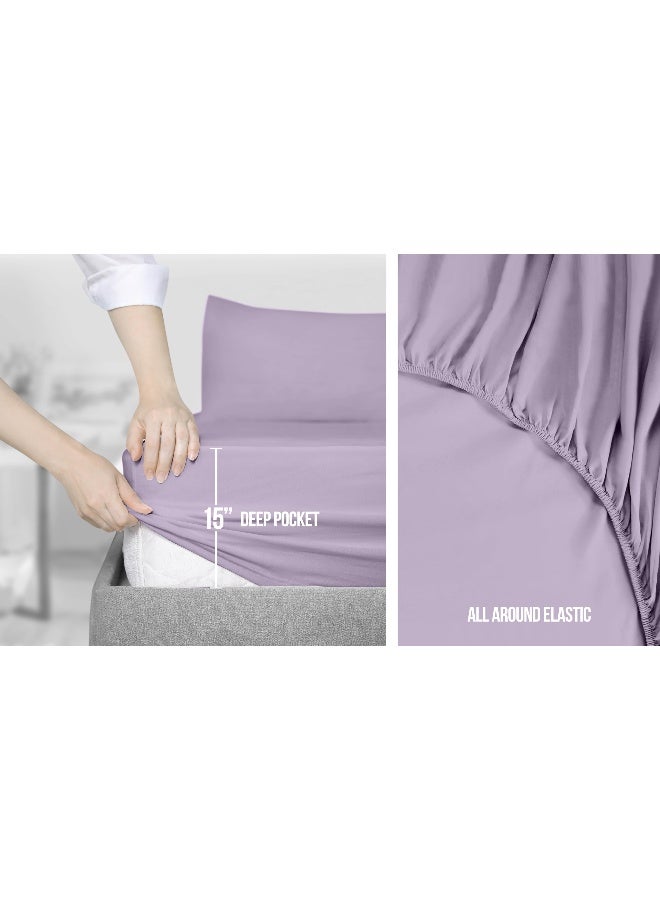 Utopia Bedding Queen Sheet Set, Soft Microfiber 4 Piece Hotel Luxury Bed Sheets for Women, Men, Kids & Teens with Side Storage Deep Pocket Fitted Sheet-Pillow Cases - Flat Sheet (Lavender) - Image 4