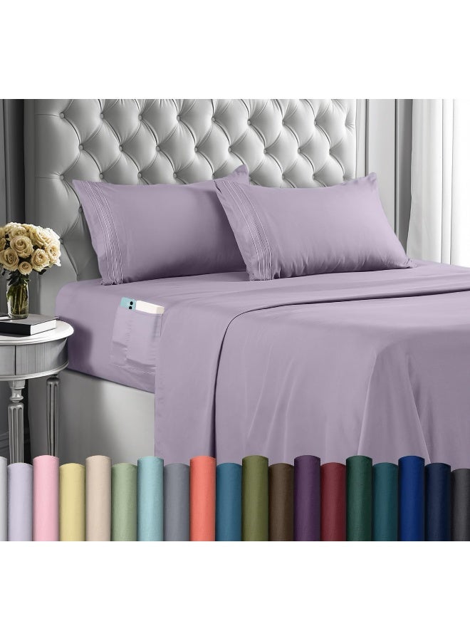 Utopia Bedding Queen Sheet Set, Soft Microfiber 4 Piece Hotel Luxury Bed Sheets for Women, Men, Kids & Teens with Side Storage Deep Pocket Fitted Sheet-Pillow Cases - Flat Sheet (Lavender) - Image 1