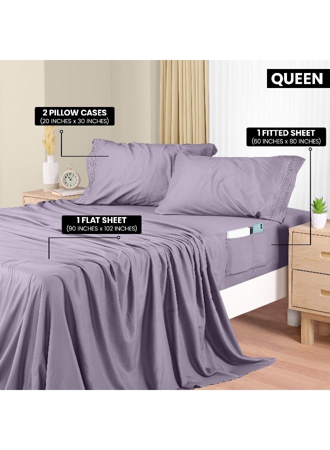 Utopia Bedding Queen Sheet Set, Soft Microfiber 4 Piece Hotel Luxury Bed Sheets for Women, Men, Kids & Teens with Side Storage Deep Pocket Fitted Sheet-Pillow Cases - Flat Sheet (Lavender) - Image 2