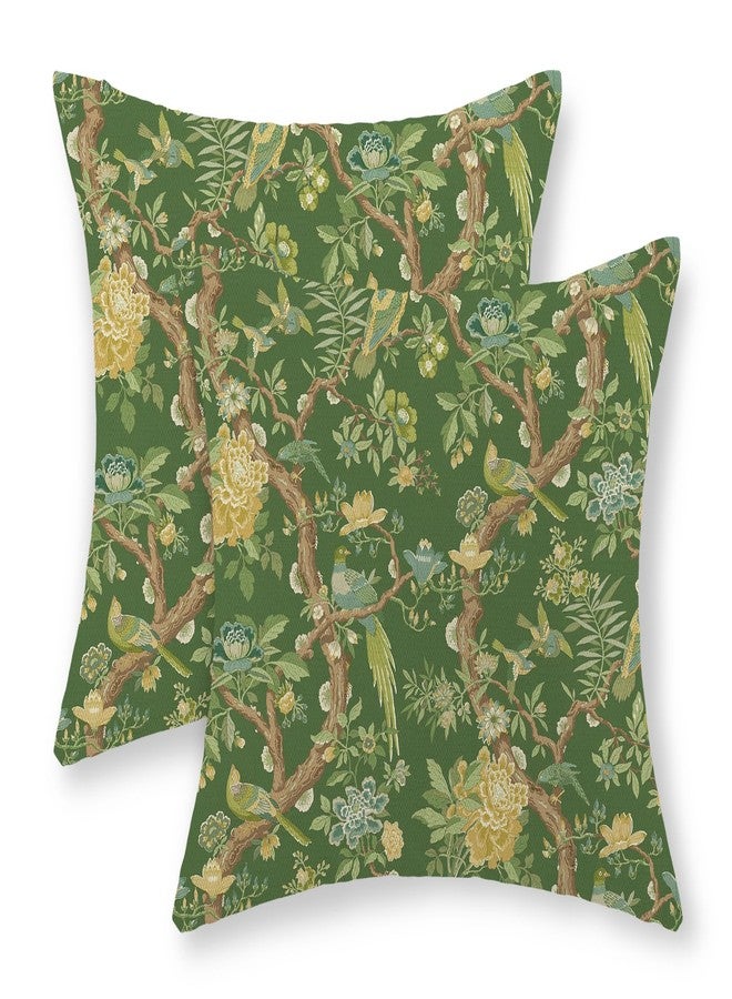 GOLIANDA Floral Bird Pillow Covers 18x18 Set of 2 Chinoiserie Green Throw Pillow Covers Vintage Flowers Bird Decorative Pillow Cases Outdoor Chinoiserie Decor Farmhouse Cushion Case for Couch Sofa - Image 1