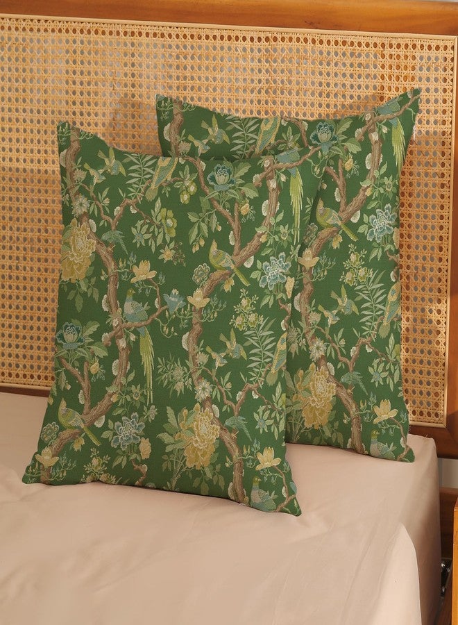 GOLIANDA Floral Bird Pillow Covers 18x18 Set of 2 Chinoiserie Green Throw Pillow Covers Vintage Flowers Bird Decorative Pillow Cases Outdoor Chinoiserie Decor Farmhouse Cushion Case for Couch Sofa - Image 2