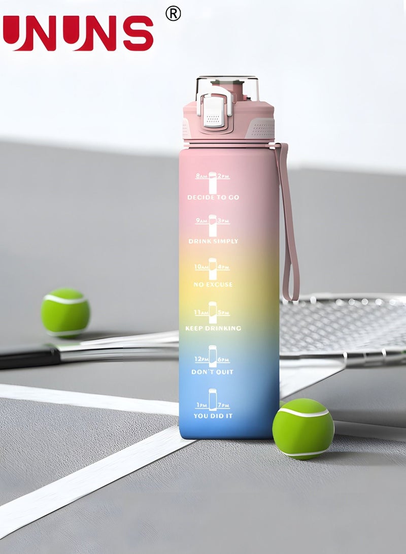 UNUNS 1L Motivational Water Bottle with Time Marker, Leakproof BPA & Toxic Free, Inspirational Tritan Sports Drinking Jug Water Jug with Flip Spout Fit for Home Office, Gym, Outdoor Sports - Image 1