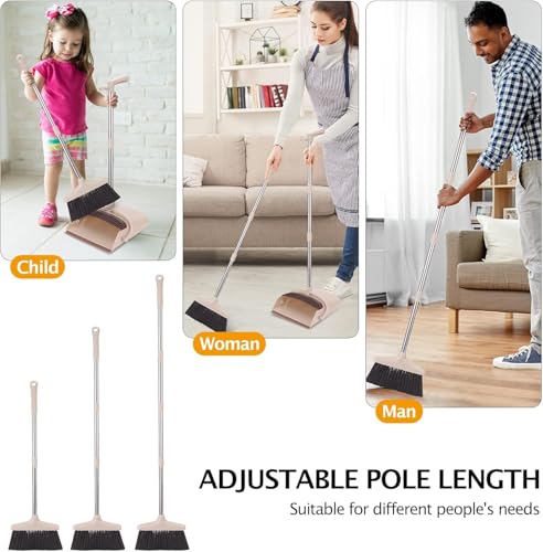 XXFLOWER Broom and Dustpan Set with Long Handle, Light Weight Stainless Steel Poles Stand Upright Dustpans with Broom Combo for Home Kitchen Office Pet Dog Hair, Brown & Beige Color, 1-Pack - Image 4