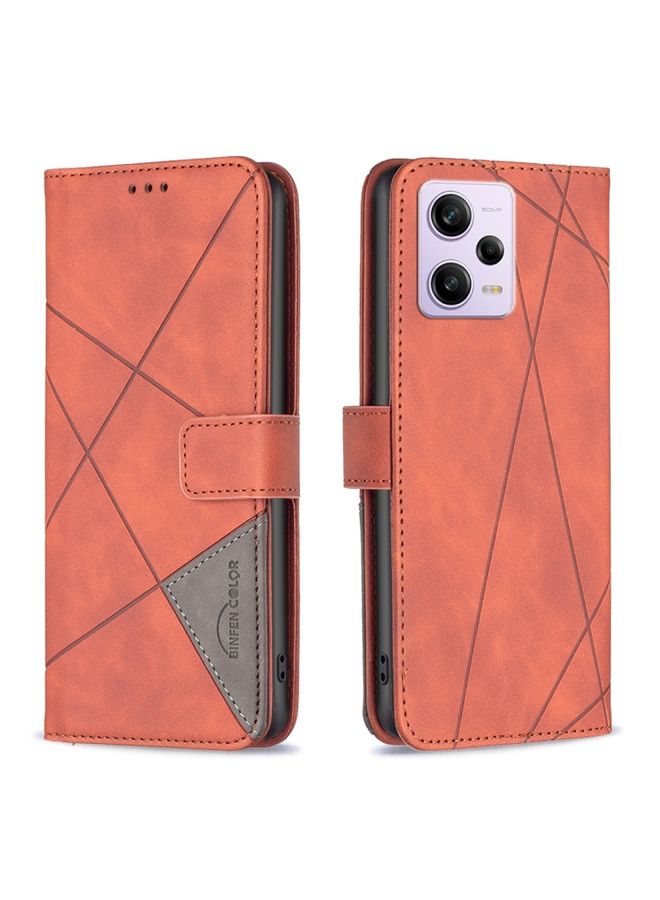 Case Cover For Xiaomi Redmi Note 12 Pro 5G Global Magnetic Buckle Rhombus Texture Leather Phone Case Brown