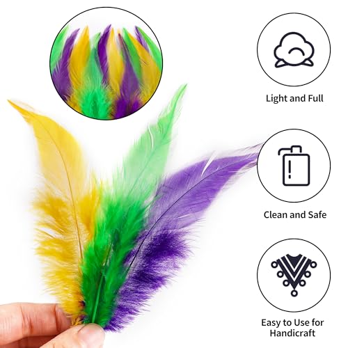 Holmgren Mardi Gras Craft Feathers - 200pcs 5-7inch Rooster Feathers for Mardi Gras Decoration Carnival Masquerade Party Costume Decoration (Mardi Gras) - Image 3