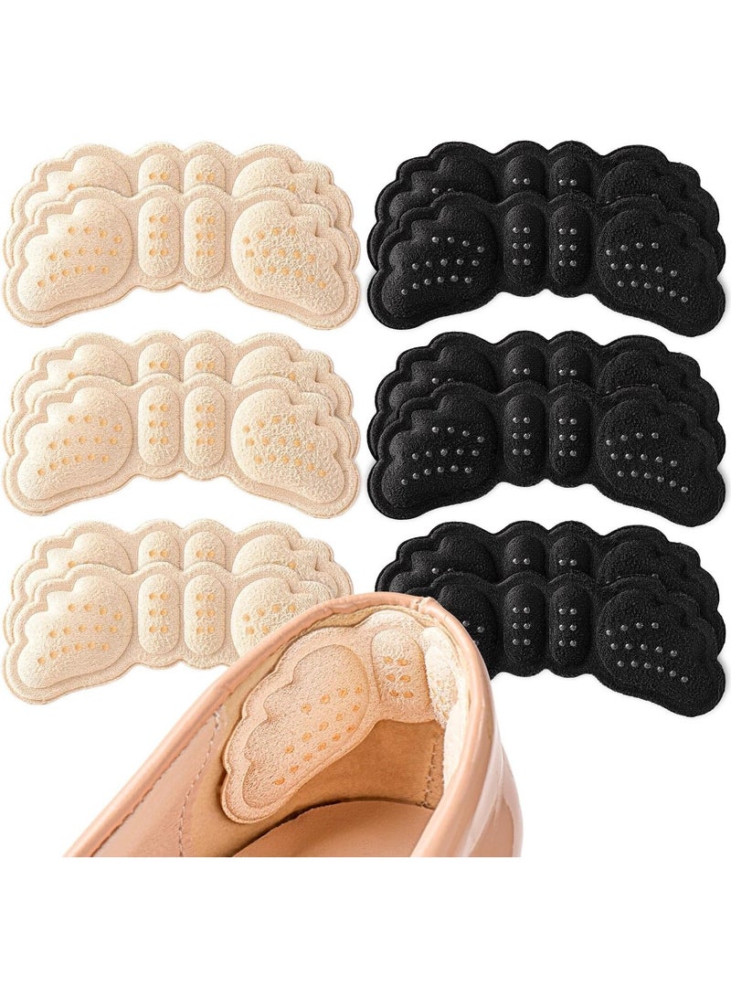 Heel Pads for Shoes - 6 Pairs of Black & Beige Heel Grips, Cushioned Shoe Inserts for Men & Women, Pain Relief for Blisters, Heel Cushions for Loose Shoes, Anti-Slip Comfort, Shock Absorbing Microsuede Foam, Easy Peel-and-Stick Application - Image 1