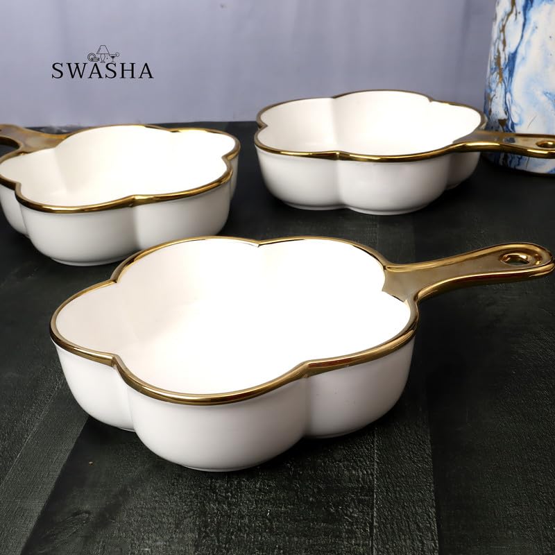 Swasha Single Handle Platter for Chilli Potatos, Noodles, Momos, Soups, Pasta, Maggi | Set of 1 | White - Image 2