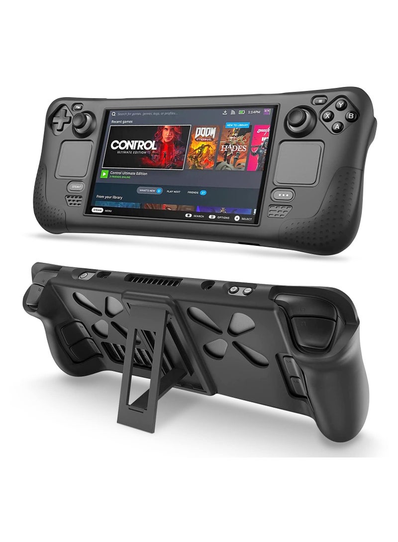 KASTWAVE Full Wrap Steam Deck Protective Case with Adjustable Kickstand Soft Silicone Shockproof Cover Anti Scratch Shell with Ergonomics Non-Slip Grip Upgrade Heat Radiation Design for Steam Console - Image 1