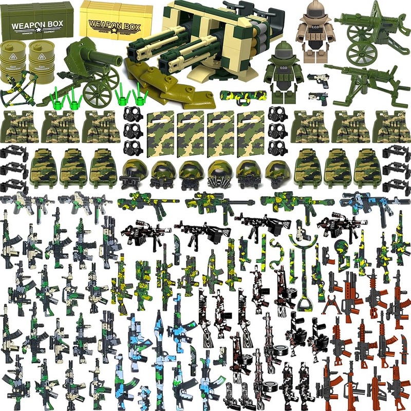 Nicolababe 390+ Pcs Military Weapon Pack Building Blocks Toys Army Weapon Set Soldier Gear Set SWAT Accessories Kits, Camouflage Helmet Tactical Vest Shields Gatling, Compatible with Major Minifigure - Image 1
