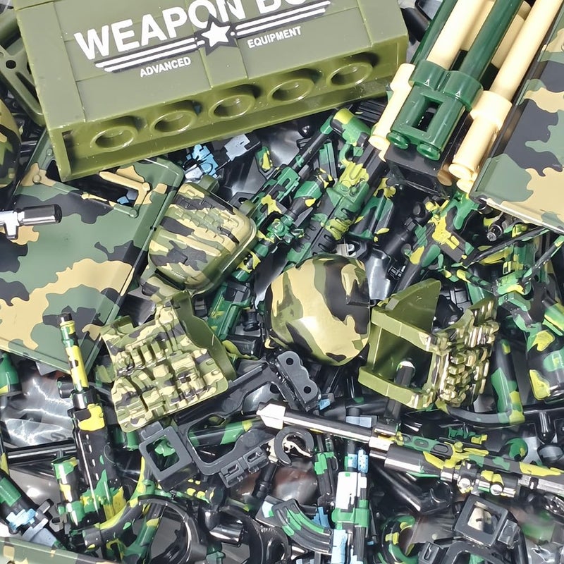 Nicolababe 390+ Pcs Military Weapon Pack Building Blocks Toys Army Weapon Set Soldier Gear Set SWAT Accessories Kits, Camouflage Helmet Tactical Vest Shields Gatling, Compatible with Major Minifigure - Image 2