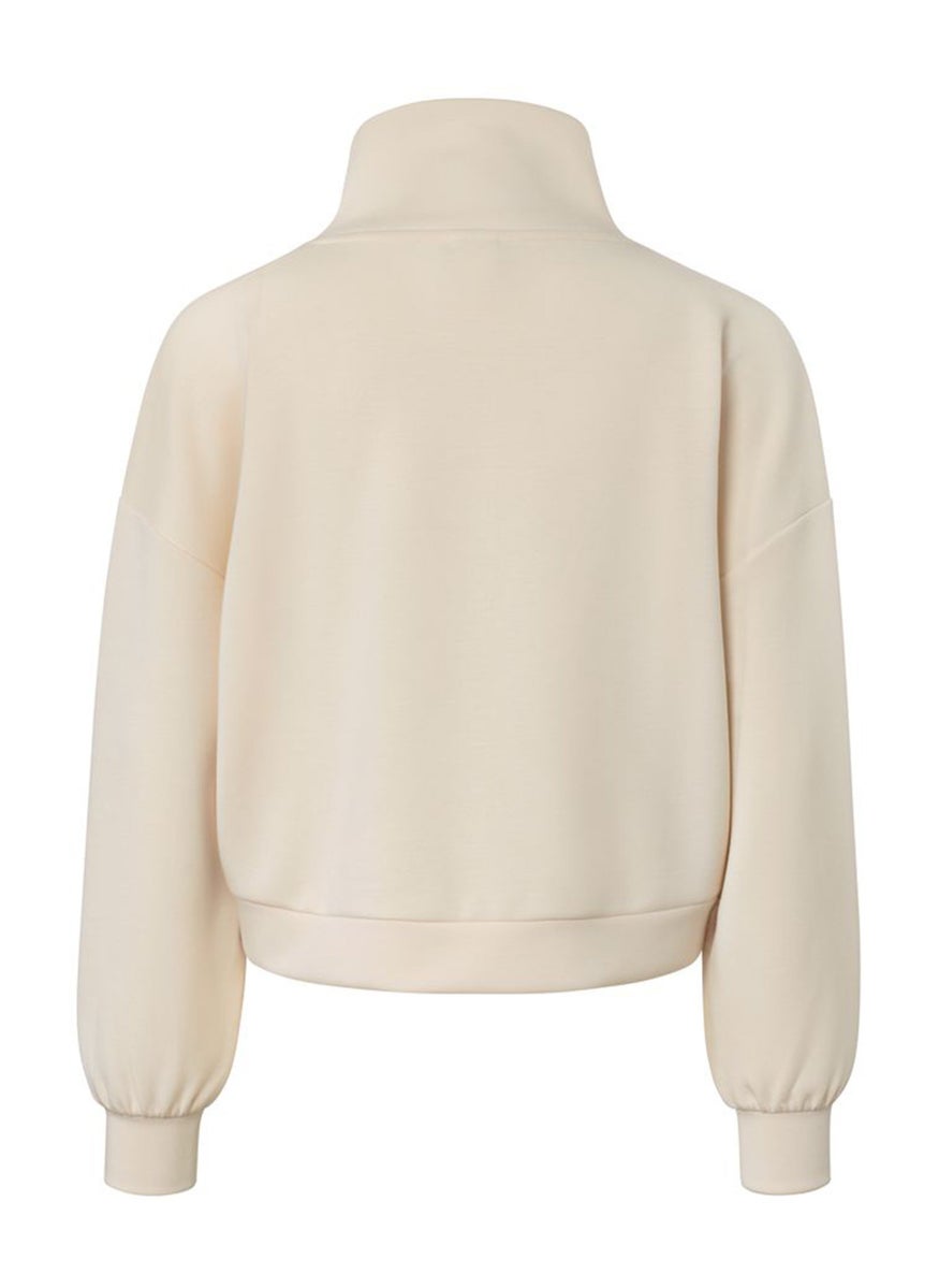 Tchibo Women Mock Neck Long Sleeve Plain Sweatshirt, Beige  - Image 3