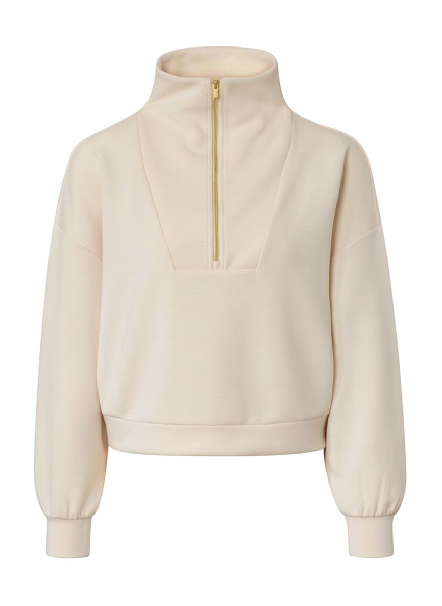 Tchibo Women Mock Neck Long Sleeve Plain Sweatshirt, Beige  - Image 2