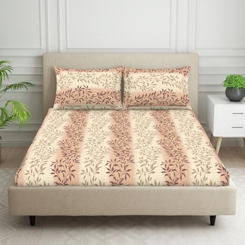 Welspun 120 TC Cotton Blend Bedsheet for Double Bed with 2 Pillow Cover | Skin Safe & Super Soft Queen Size Bed Sheet | (224 X 254 CM) - Ornate Brown | Harmony - Image 1