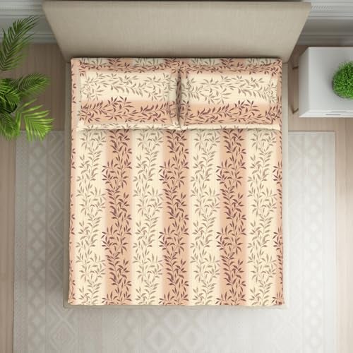 Welspun 120 TC Cotton Blend Bedsheet for Double Bed with 2 Pillow Cover | Skin Safe & Super Soft Queen Size Bed Sheet | (224 X 254 CM) - Ornate Brown | Harmony - Image 3
