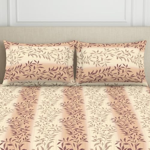 Welspun 120 TC Cotton Blend Bedsheet for Double Bed with 2 Pillow Cover | Skin Safe & Super Soft Queen Size Bed Sheet | (224 X 254 CM) - Ornate Brown | Harmony - Image 4