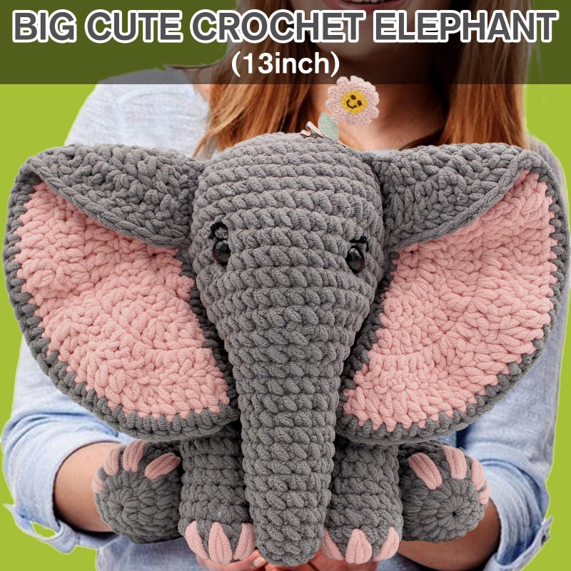 CODGP Crochet Kit for Beginners,13in Crochet Animal Kit Elephant,Crochet Starter Kit Gift for Adults Kids with Yarn Sets,Amigurumi Crochet Kit with Step-by-Step Video Tutorials - Image 2