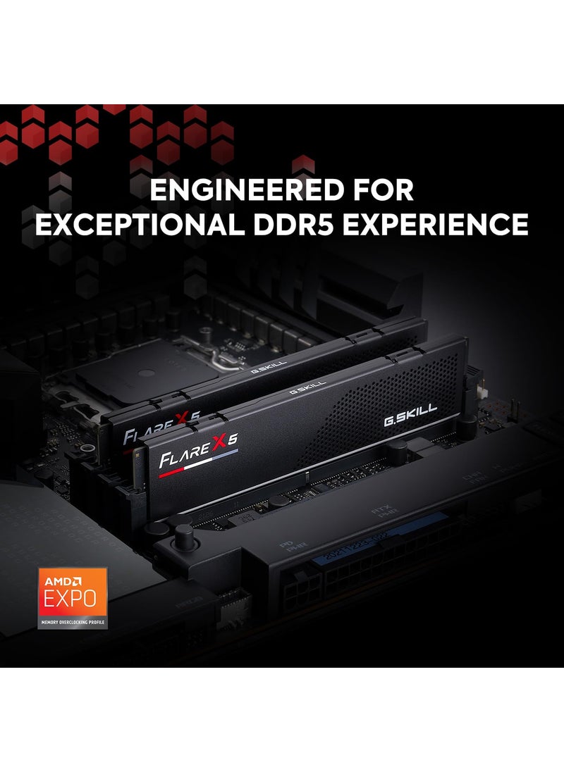 G.Skill G.SKILL Flare X5 Series (AMD Expo) DDR5 RAM 32GB (2x16GB) 6000MT/s CL30-38-38-96 1.35V Desktop Computer Memory UDIMM - Matte Black (F5-6000J3038F16GX2-FX5)  - Image 2
