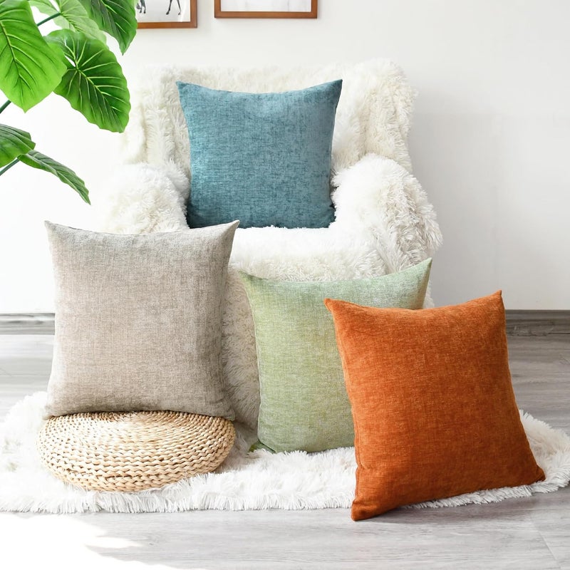 CaliTime Throw Pillow Covers Set of 4 Modern Multi-Color Matching Cozy Soft Chenille Cushion Cases Shells for Couch Sofa Home Decor 18 X 18 Inches Smoke Blue Taupe Sage Green Burnt Orange - Image 3