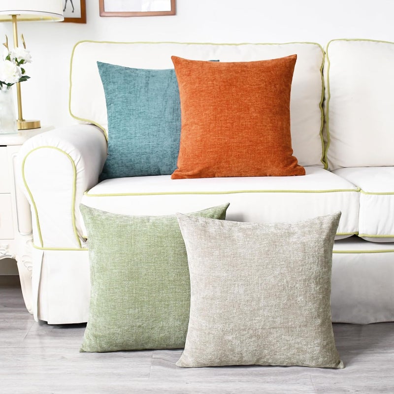 CaliTime Throw Pillow Covers Set of 4 Modern Multi-Color Matching Cozy Soft Chenille Cushion Cases Shells for Couch Sofa Home Decor 18 X 18 Inches Smoke Blue Taupe Sage Green Burnt Orange - Image 5