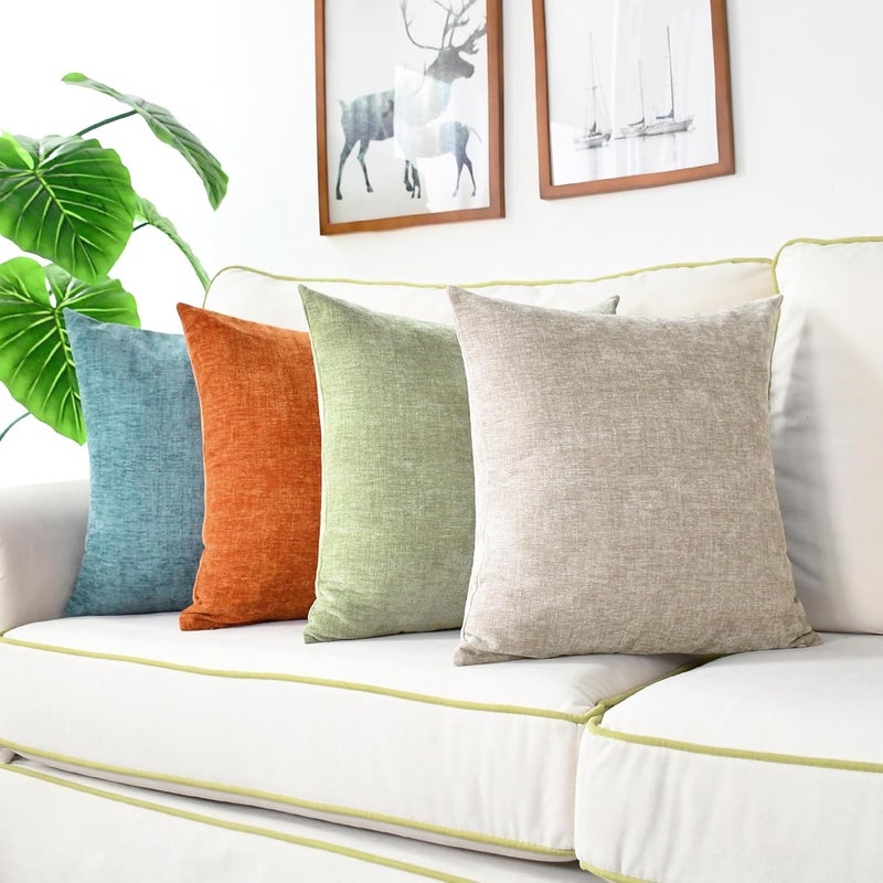 CaliTime Throw Pillow Covers Set of 4 Modern Multi-Color Matching Cozy Soft Chenille Cushion Cases Shells for Couch Sofa Home Decor 18 X 18 Inches Smoke Blue Taupe Sage Green Burnt Orange - Image 2
