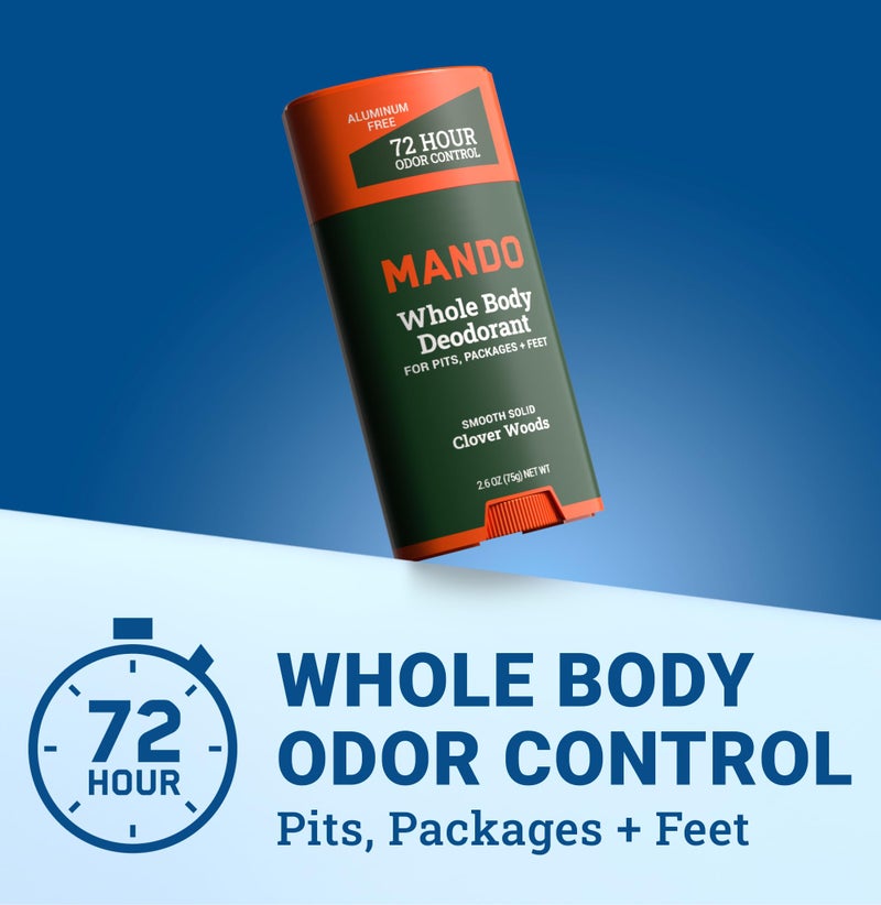 Mando Whole Body Deodorant For Men - Smooth Solid Stick - 72 Hour Odor Control - Aluminum Free, Baking Soda Free, Skin Safe - 2.6 Ounce (Pack of 2) - Clover Woods - Image 2
