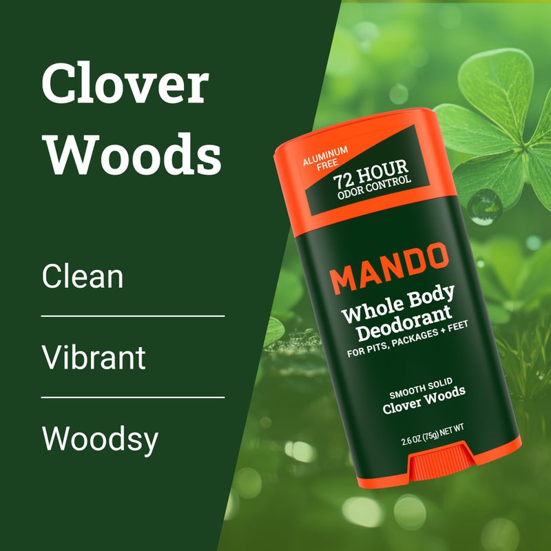 Mando Whole Body Deodorant For Men - Smooth Solid Stick - 72 Hour Odor Control - Aluminum Free, Baking Soda Free, Skin Safe - 2.6 Ounce (Pack of 2) - Clover Woods - Image 4