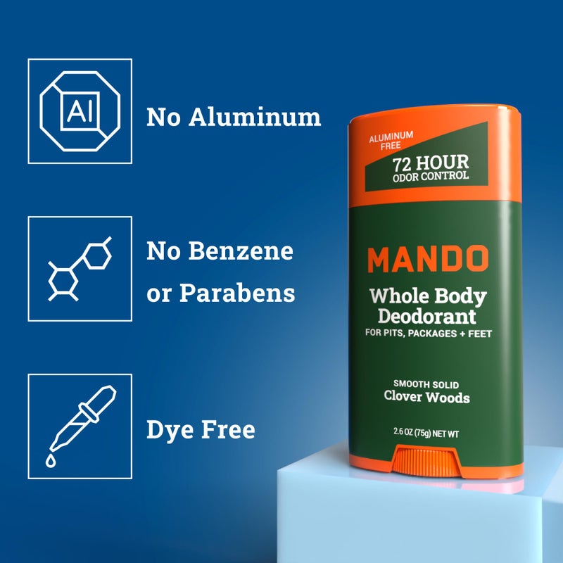 Mando Whole Body Deodorant For Men - Smooth Solid Stick - 72 Hour Odor Control - Aluminum Free, Baking Soda Free, Skin Safe - 2.6 Ounce (Pack of 2) - Clover Woods - Image 3
