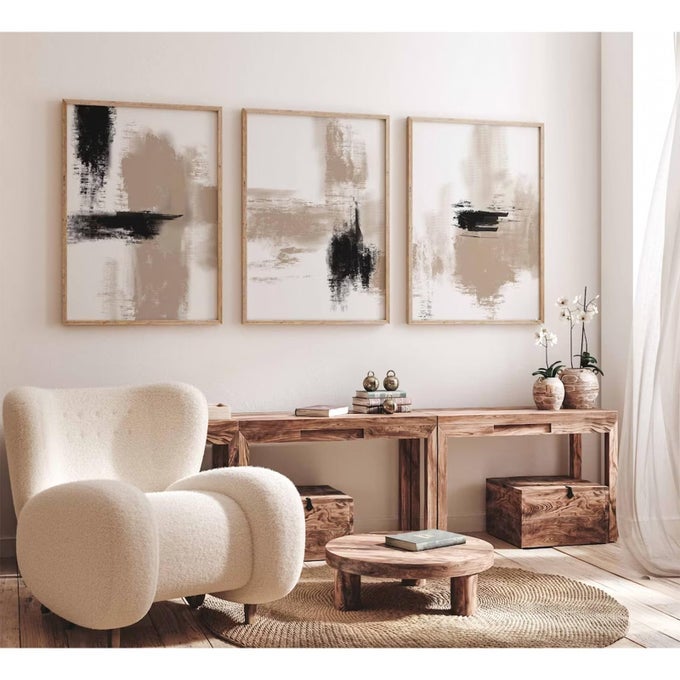 BEIGE ABSTRACT WALL ART PAINTING SET OF 3 NEUTRAL CANVAS WALL ART PRINTS BLACK BEIGE MODERN WALL DECOR MINIMALIST ART PICTURES ABSTRACT MODERN ARTWORK FOR ROOM BEDROOM 12X16 INCH UNFRAMED