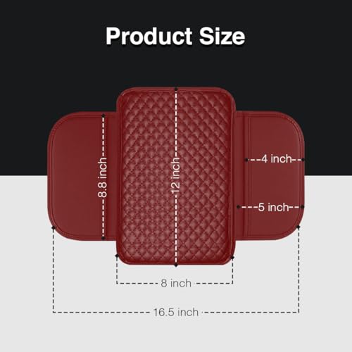 Lyrovo PU Leather Car Armrest Cushion Pad With Side Pockets, Universal Fit for All Car (Maroon) - Image 5