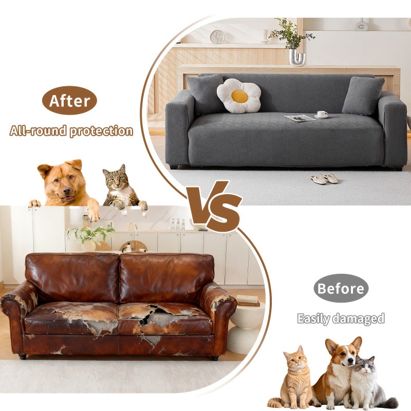 Deep Gray Jacquard 3 Seater Sofa Cover Universal Fit Slipcover All Season Protective Furniture Cover Machine Washable Non Slip Sofa Cover For Living Room Hotel Conference Room Home Decor Includes One Pillowcase - Image 5