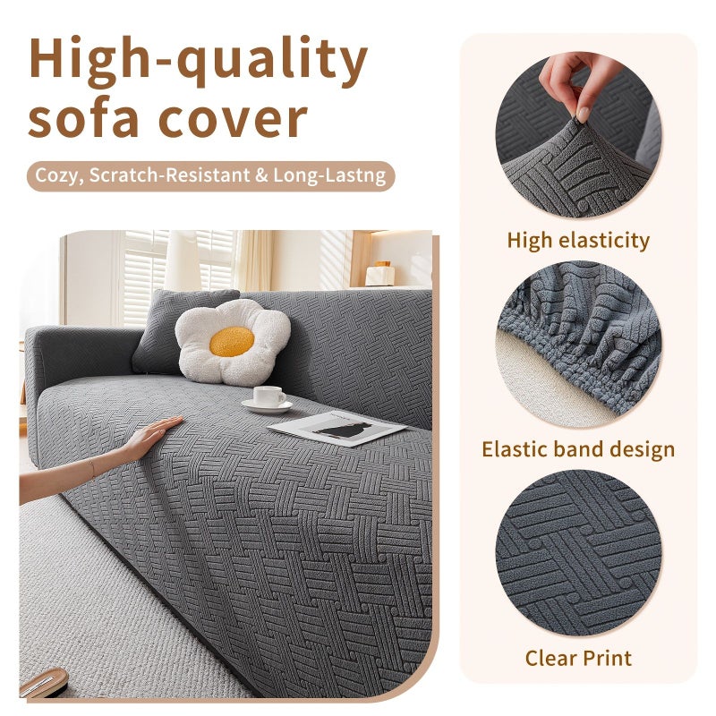 Deep Gray Jacquard 3 Seater Sofa Cover Universal Fit Slipcover All Season Protective Furniture Cover Machine Washable Non Slip Sofa Cover For Living Room Hotel Conference Room Home Decor Includes One Pillowcase - Image 4