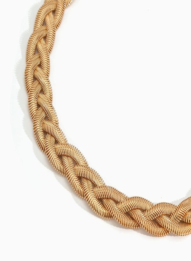 Asphire Punk Twist Snake Bone Choker Necklace Chunky Twisted Flat Herringbone Chain Necklace Boho Metal Chain Necklace Hip Hop Jewelry Gift for Women (Gold) - Image 4