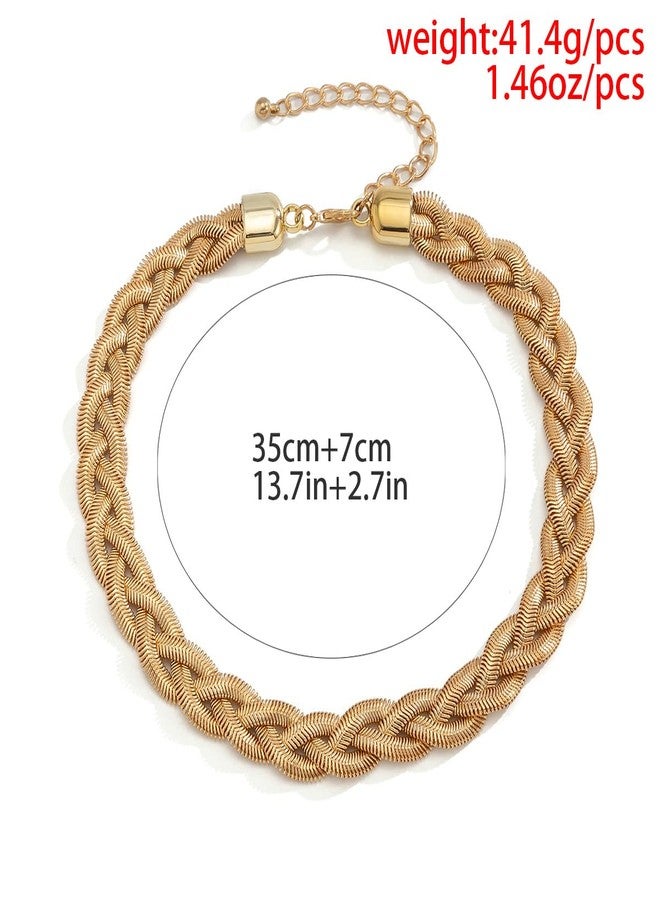 Asphire Punk Twist Snake Bone Choker Necklace Chunky Twisted Flat Herringbone Chain Necklace Boho Metal Chain Necklace Hip Hop Jewelry Gift for Women (Gold) - Image 5