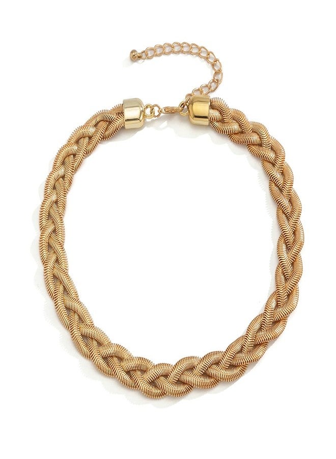 Asphire Punk Twist Snake Bone Choker Necklace Chunky Twisted Flat Herringbone Chain Necklace Boho Metal Chain Necklace Hip Hop Jewelry Gift for Women (Gold) - Image 1