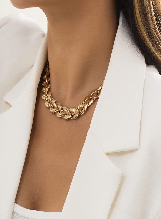 Asphire Punk Twist Snake Bone Choker Necklace Chunky Twisted Flat Herringbone Chain Necklace Boho Metal Chain Necklace Hip Hop Jewelry Gift for Women (Gold) - Image 3
