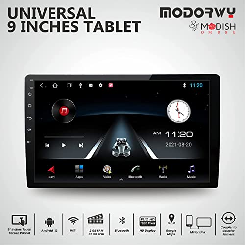 ModishOmbre 9 Inch Gorilla Glass IPS Display HD 1280P Universal Android/Multimedia Player|Double Din Stereo Player|9 Inch|Android 12 |Car Multimedia Player 2 GB RAM/32 GB ROM|HiFi Audio|GPS Tracking - Image 2