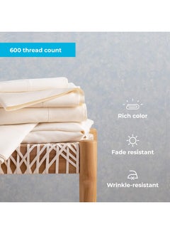 LINENSPA Linenspa 600 Thread Count Ultra Soft, Deep Pocket Cotton Blend Sheet Set - California King - Ivory  - Image 5