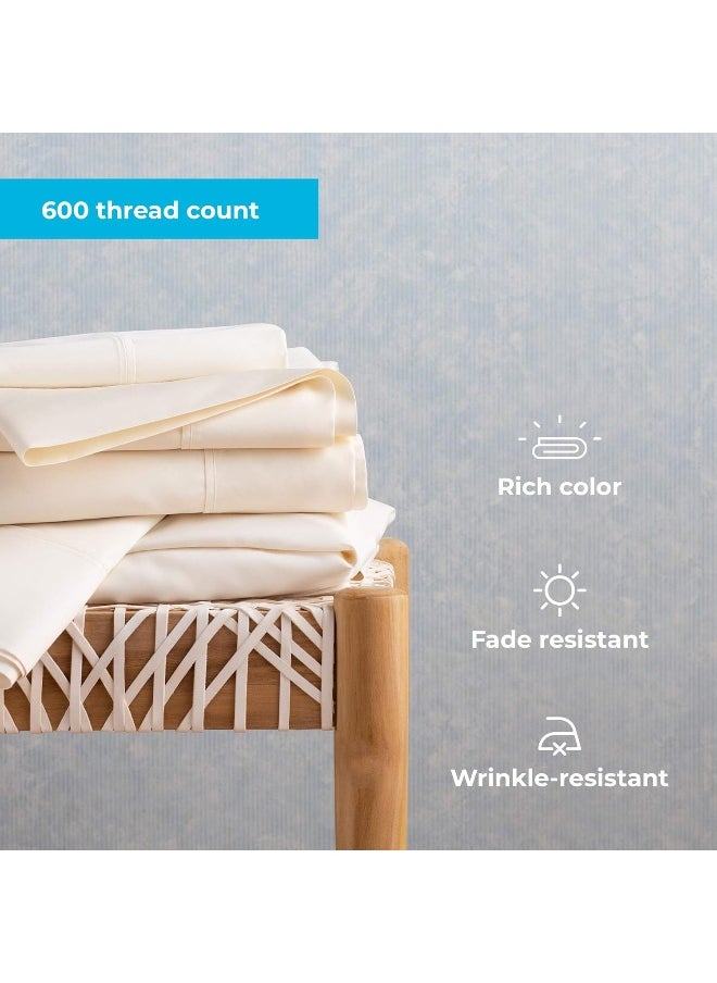 LINENSPA - Linenspa 600 Thread Count Ultra Soft, Deep Pocket Cotton Blend Sheet Set - California King - Ivory - Image 1