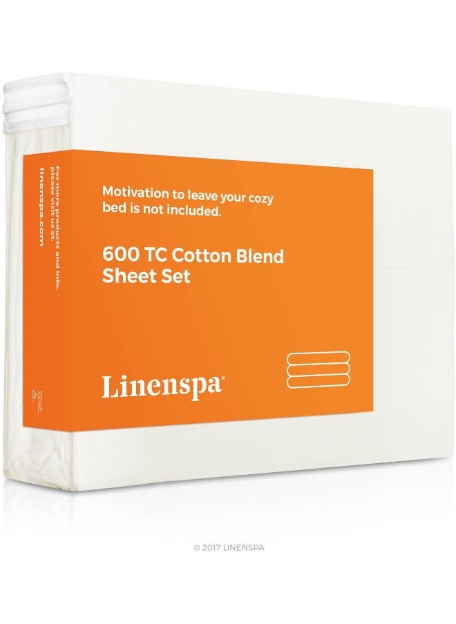 LINENSPA - Linenspa 600 Thread Count Ultra Soft, Deep Pocket Cotton Blend Sheet Set - California King - Ivory - Image 1