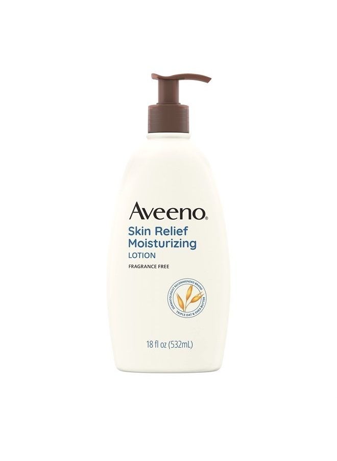 Aveeno - Skin Relief Moisturizing Lotion for Very Dry Skin with Soothing Triple Oat & Shea Butter Formula, Dimethicone Skin Protectant Helps Heal Itchy, Dry Skin, Fragrance-Free, 18 fl. oz - Image 1